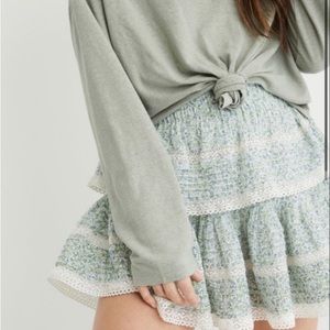 aerie Floral Tiered Mini Skirt in Light Green and White